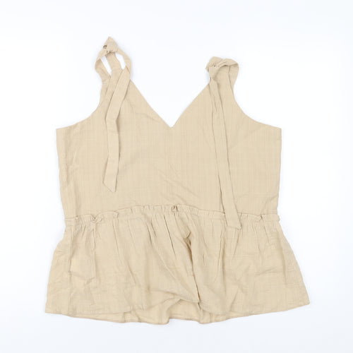 New Look Womens Beige Cotton Basic Tank Size 12 V-Neck