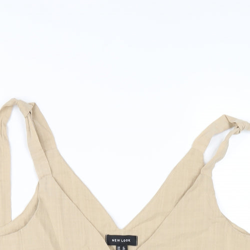 New Look Womens Beige Cotton Basic Tank Size 12 V-Neck
