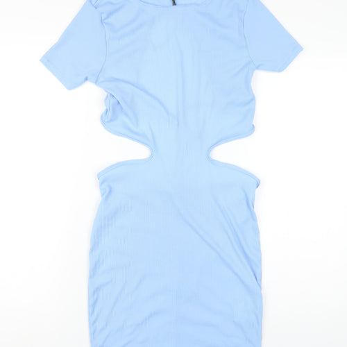 PRETTYLITTLETHING Womens Blue Polyester Bodycon Size 12 Round Neck Pullover