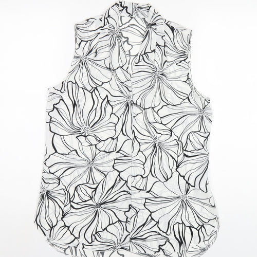Debenhams Womens White Floral Polyester Basic Tank Size 10 V-Neck
