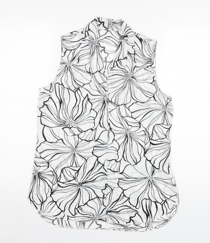 Debenhams Womens White Floral Polyester Basic Tank Size 10 V-Neck