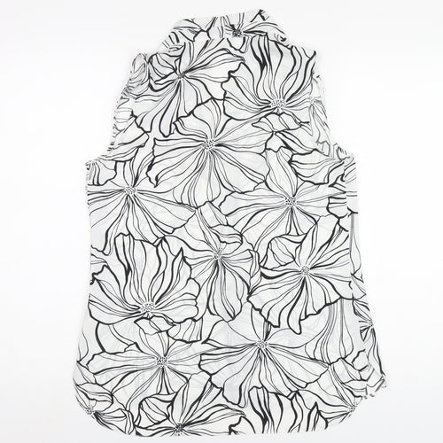 Debenhams Womens White Floral Polyester Basic Tank Size 10 V-Neck