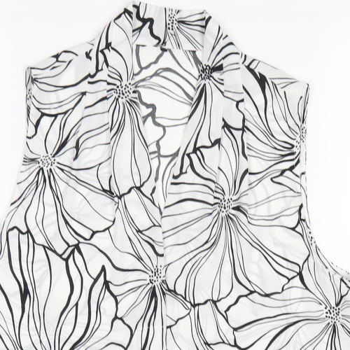 Debenhams Womens White Floral Polyester Basic Tank Size 10 V-Neck