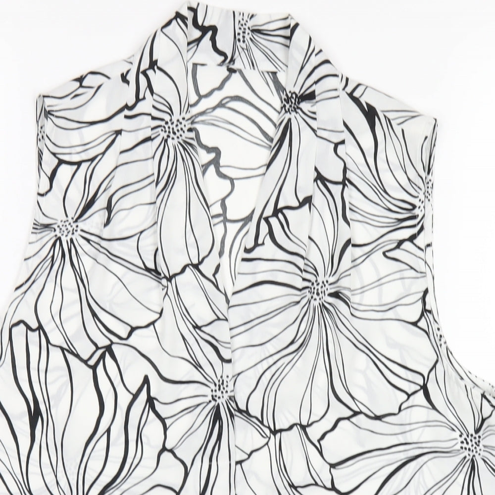 Debenhams Womens White Floral Polyester Basic Tank Size 10 V-Neck