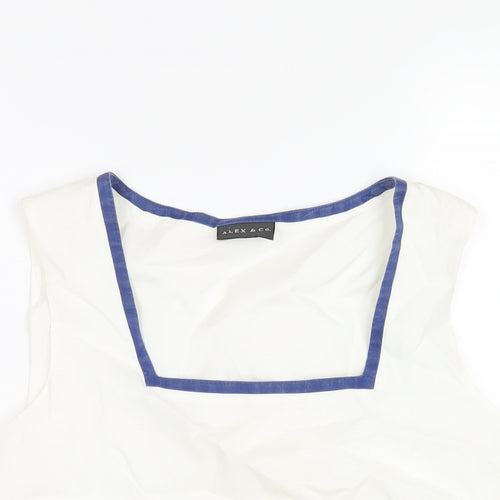 Alex & Co Womens White Ramie Basic T-Shirt Size 12 Square Neck