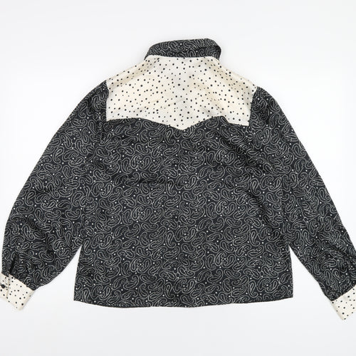 Topshop Womens Black Geometric Polyester Basic Button-Up Size 10 Collared