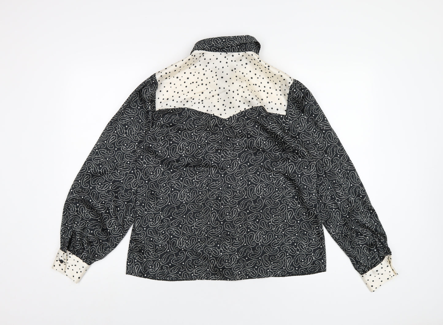 Topshop Womens Black Geometric Polyester Basic Button-Up Size 10 Collared