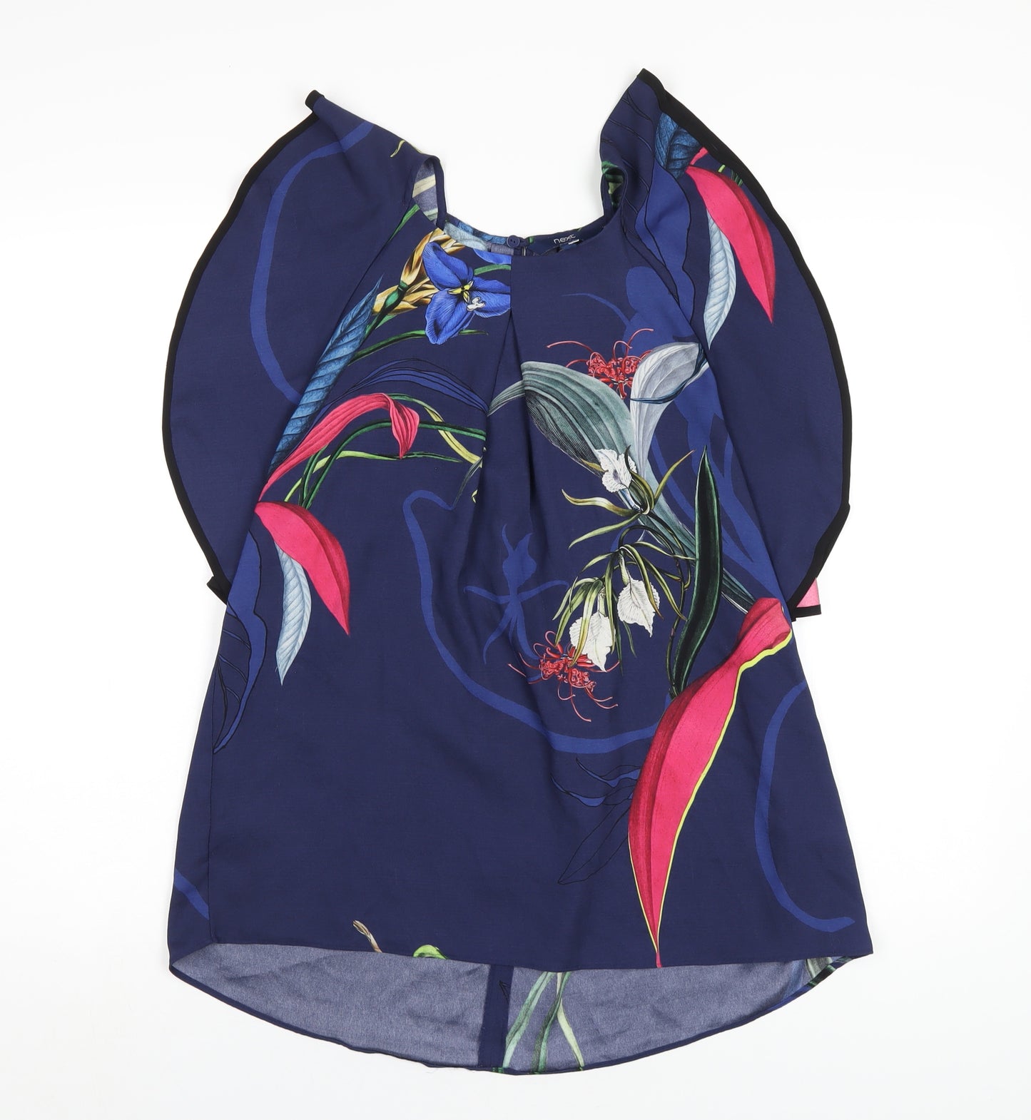 NEXT Womens Blue Floral Polyester Basic T-Shirt Size 12 Round Neck