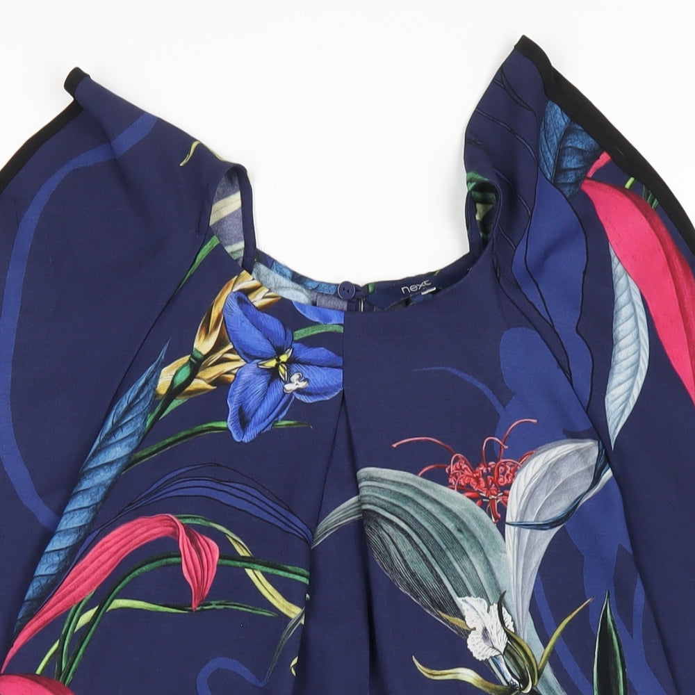 NEXT Womens Blue Floral Polyester Basic T-Shirt Size 12 Round Neck