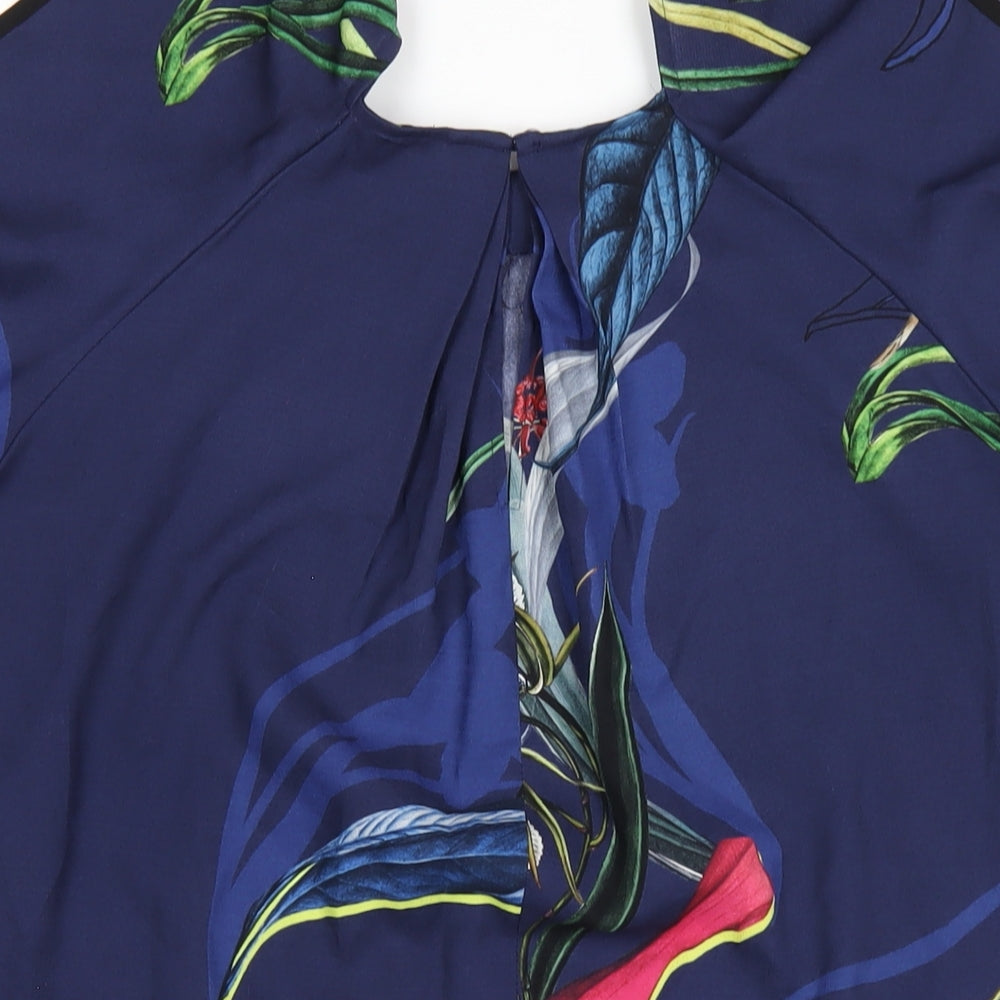 NEXT Womens Blue Floral Polyester Basic T-Shirt Size 12 Round Neck