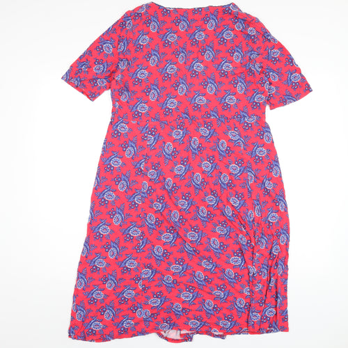 EAST Womens Red Geometric Viscose A-Line Size L V-Neck Pullover