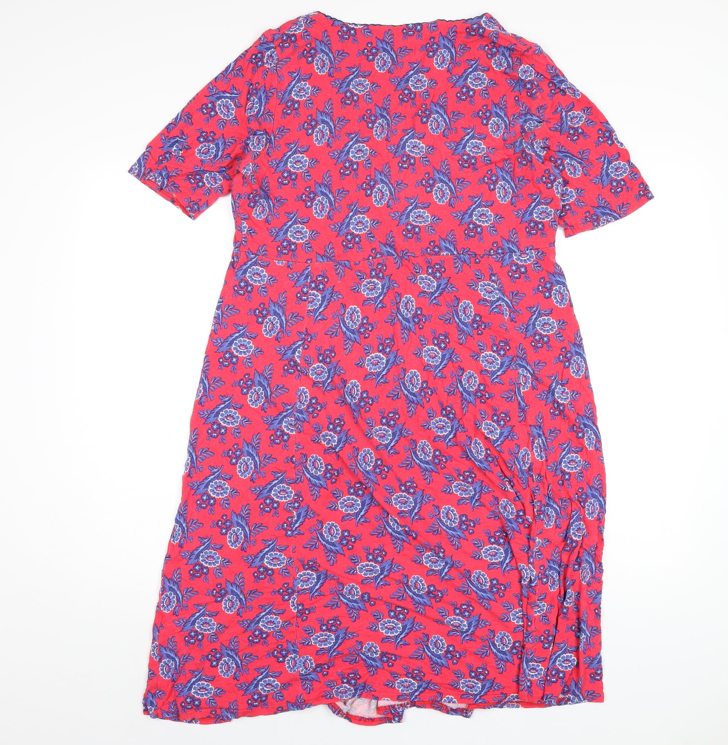 EAST Womens Red Geometric Viscose A-Line Size L V-Neck Pullover