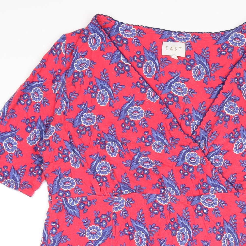 EAST Womens Red Geometric Viscose A-Line Size L V-Neck Pullover