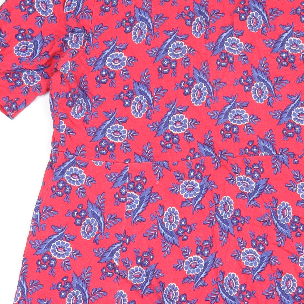 EAST Womens Red Geometric Viscose A-Line Size L V-Neck Pullover