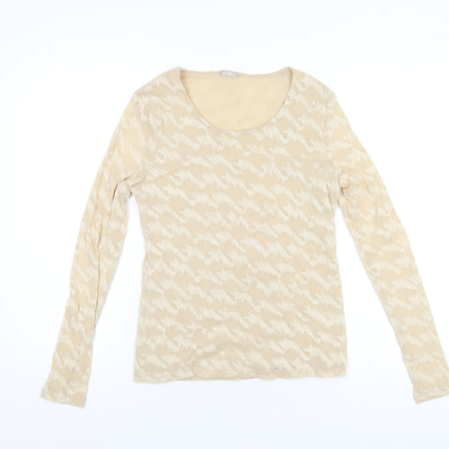 Planet Womens Beige Nylon Basic T-Shirt Size S Scoop Neck