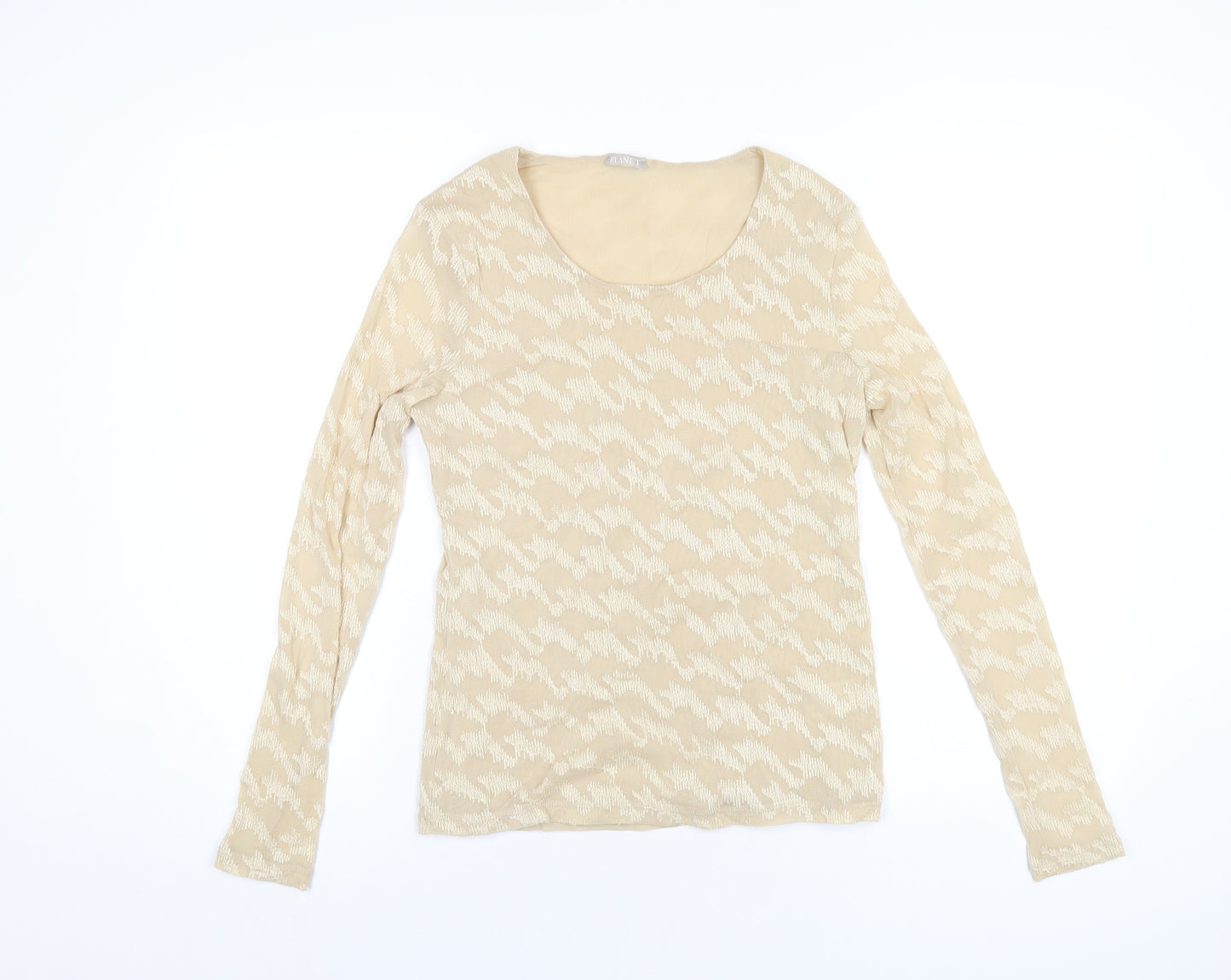 Planet Womens Beige Nylon Basic T-Shirt Size S Scoop Neck