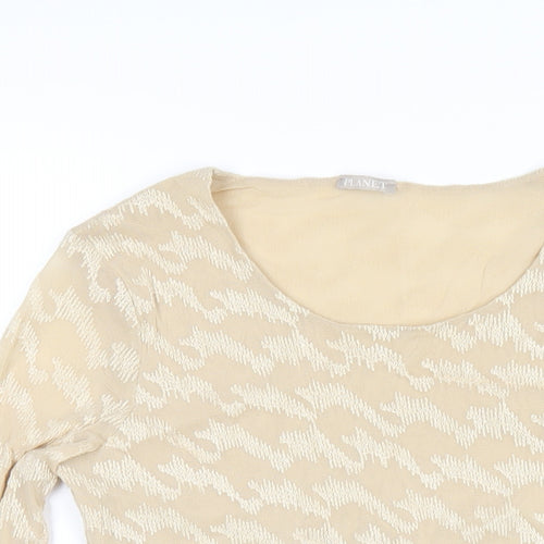 Planet Womens Beige Nylon Basic T-Shirt Size S Scoop Neck