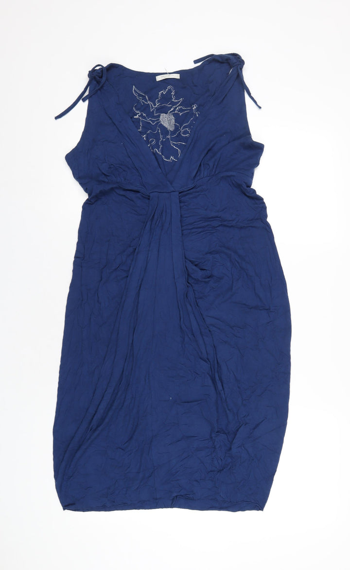 Full Circle Womens Blue Viscose A-Line Size M V-Neck Pullover