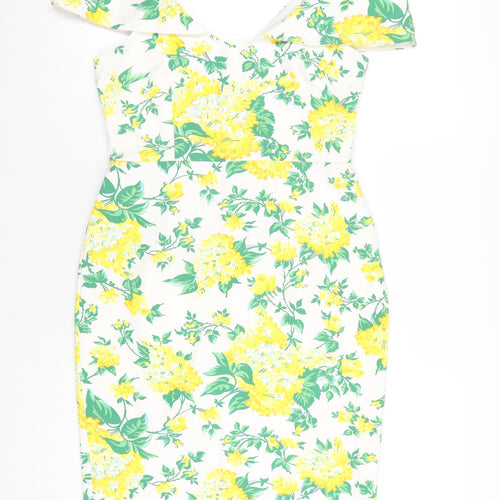 Oasis Womens Multicoloured Floral Polyester Bodycon Size 10 V-Neck Zip