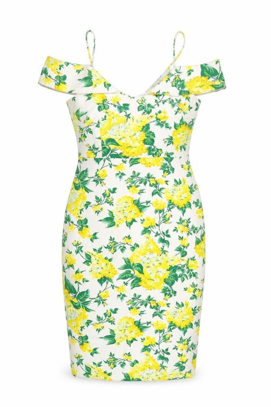 Front view of Oasis women’s multicoloured floral polyester bodycon, size UK 10, v-neck zip