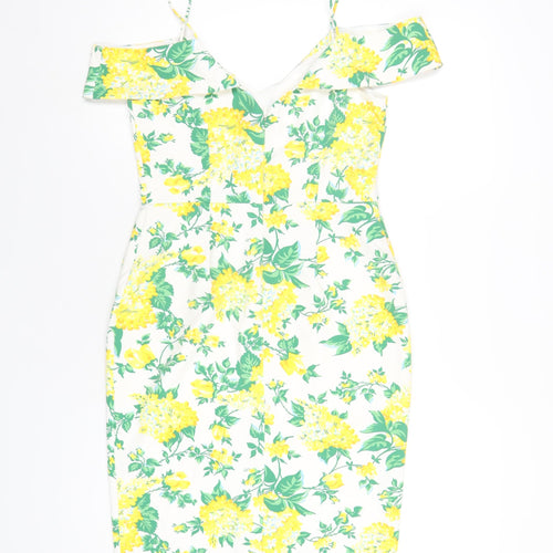 Oasis Womens Multicoloured Floral Polyester Bodycon Size 10 V-Neck Zip