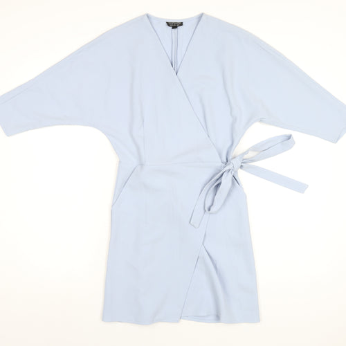 Topshop Womens Blue Polyester Wrap Dress Size 8 V-Neck Tie