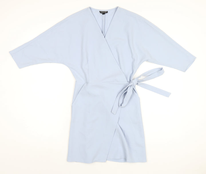 Topshop Womens Blue Polyester Wrap Dress Size 8 V-Neck Tie