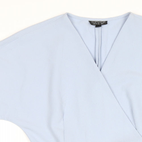 Topshop Womens Blue Polyester Wrap Dress Size 8 V-Neck Tie