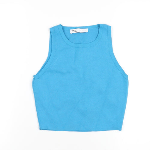 Zara Womens Blue Viscose Basic Tank Size M Round Neck