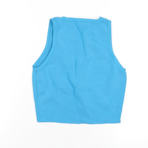 Zara Womens Blue Viscose Basic Tank Size M Round Neck
