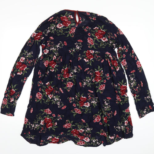 Sisley Girls Blue Floral Viscose A-Line Size 11-12 Years Round Neck Button