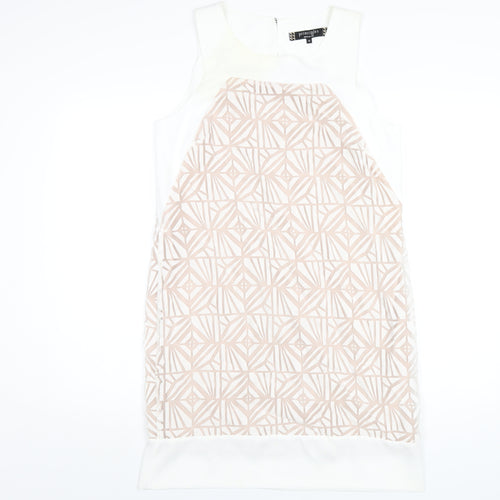 Principles Womens White Geometric Polyester A-Line Size 12 Round Neck Button