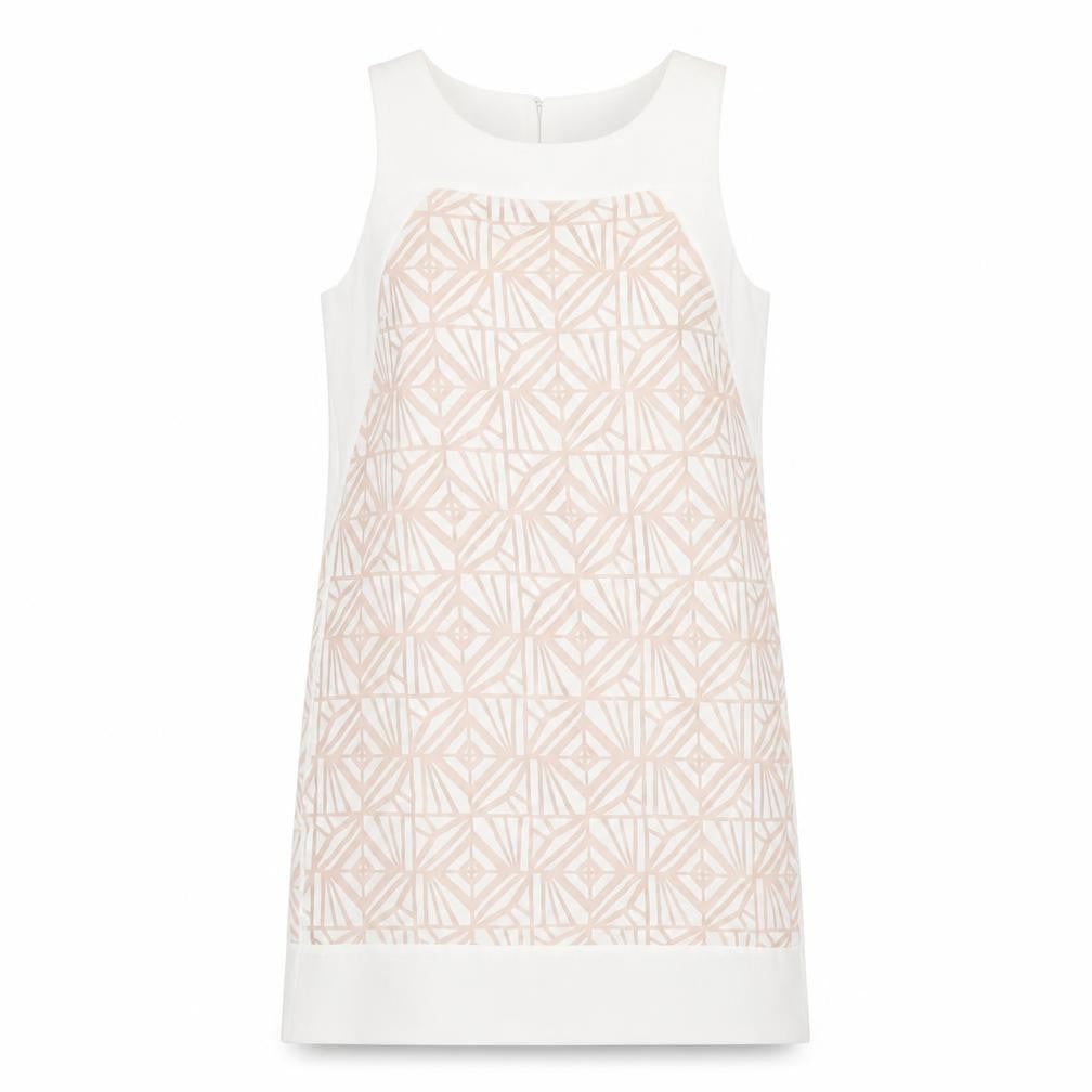 Front view of Principles women’s white geometric polyester a-line, size UK 12, round neck button