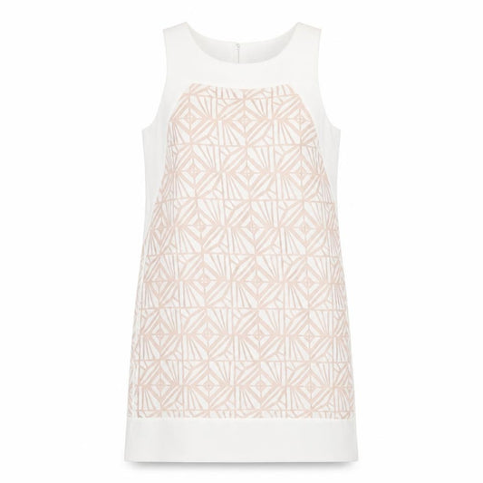 Front view of Principles women’s white geometric polyester a-line, size UK 12, round neck button
