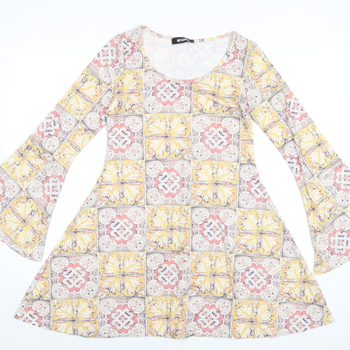Missguided Womens Multicoloured Geometric Viscose A-Line Size 6 Round Neck Pullover