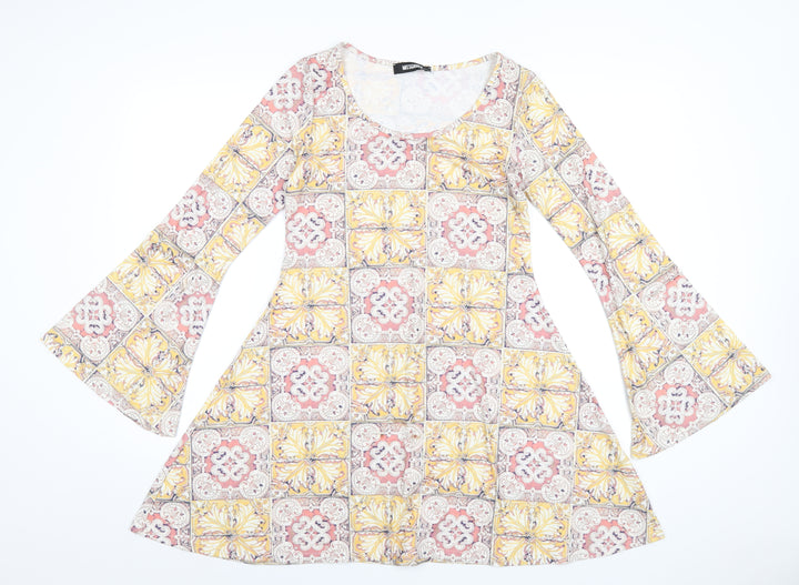 Missguided Womens Multicoloured Geometric Viscose A-Line Size 6 Round Neck Pullover