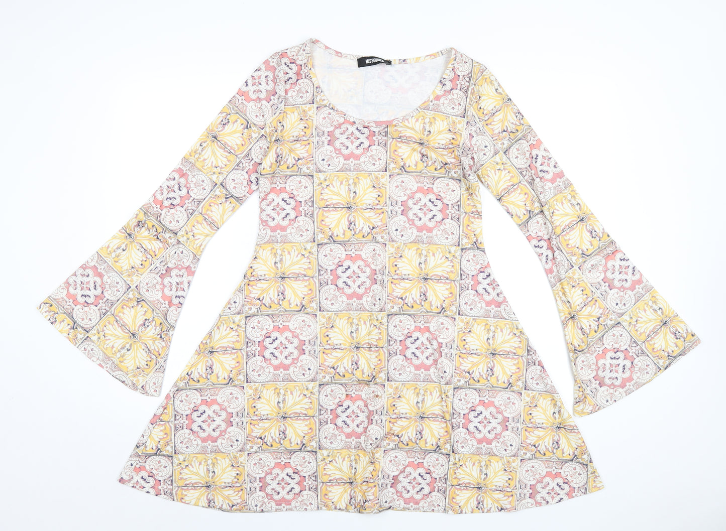 Missguided Womens Multicoloured Geometric Viscose A-Line Size 6 Round Neck Pullover