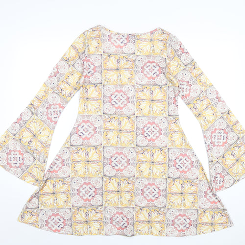 Missguided Womens Multicoloured Geometric Viscose A-Line Size 6 Round Neck Pullover