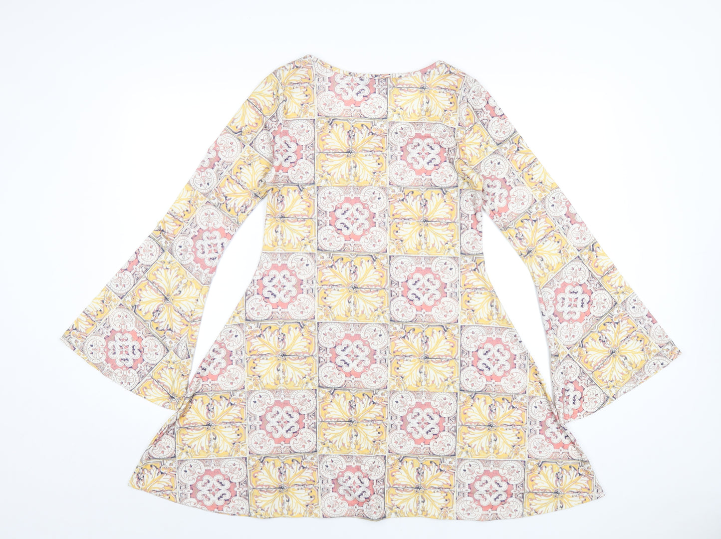Missguided Womens Multicoloured Geometric Viscose A-Line Size 6 Round Neck Pullover