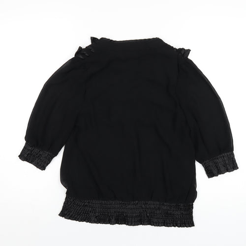 Quiz Womens Black Polyester Basic Blouse Size 8 V-Neck