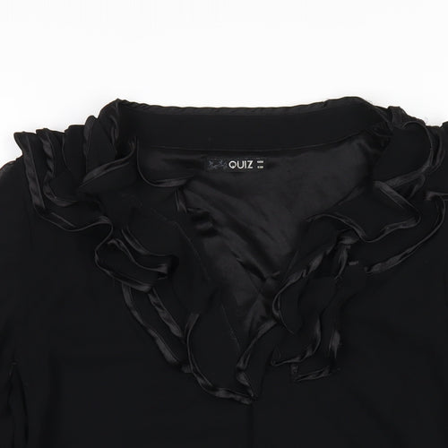 Quiz Womens Black Polyester Basic Blouse Size 8 V-Neck