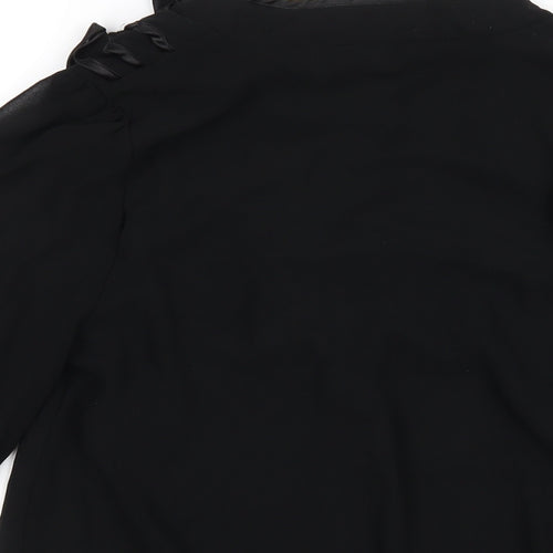 Quiz Womens Black Polyester Basic Blouse Size 8 V-Neck