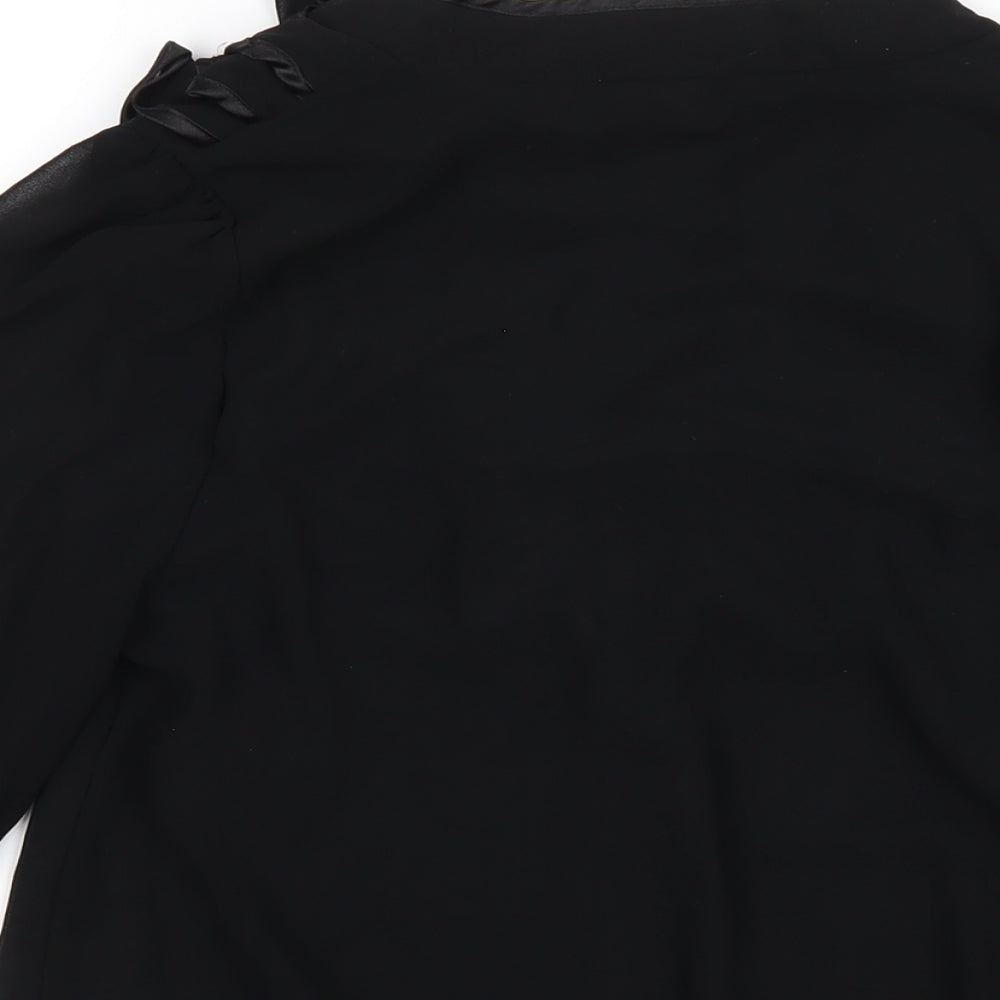 Quiz Womens Black Polyester Basic Blouse Size 8 V-Neck