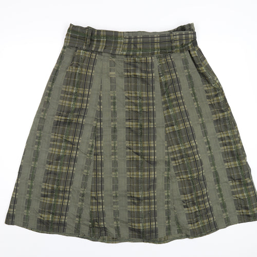 Per Una Womens Green Plaid Polyester A-Line Skirt Size 18 Zip