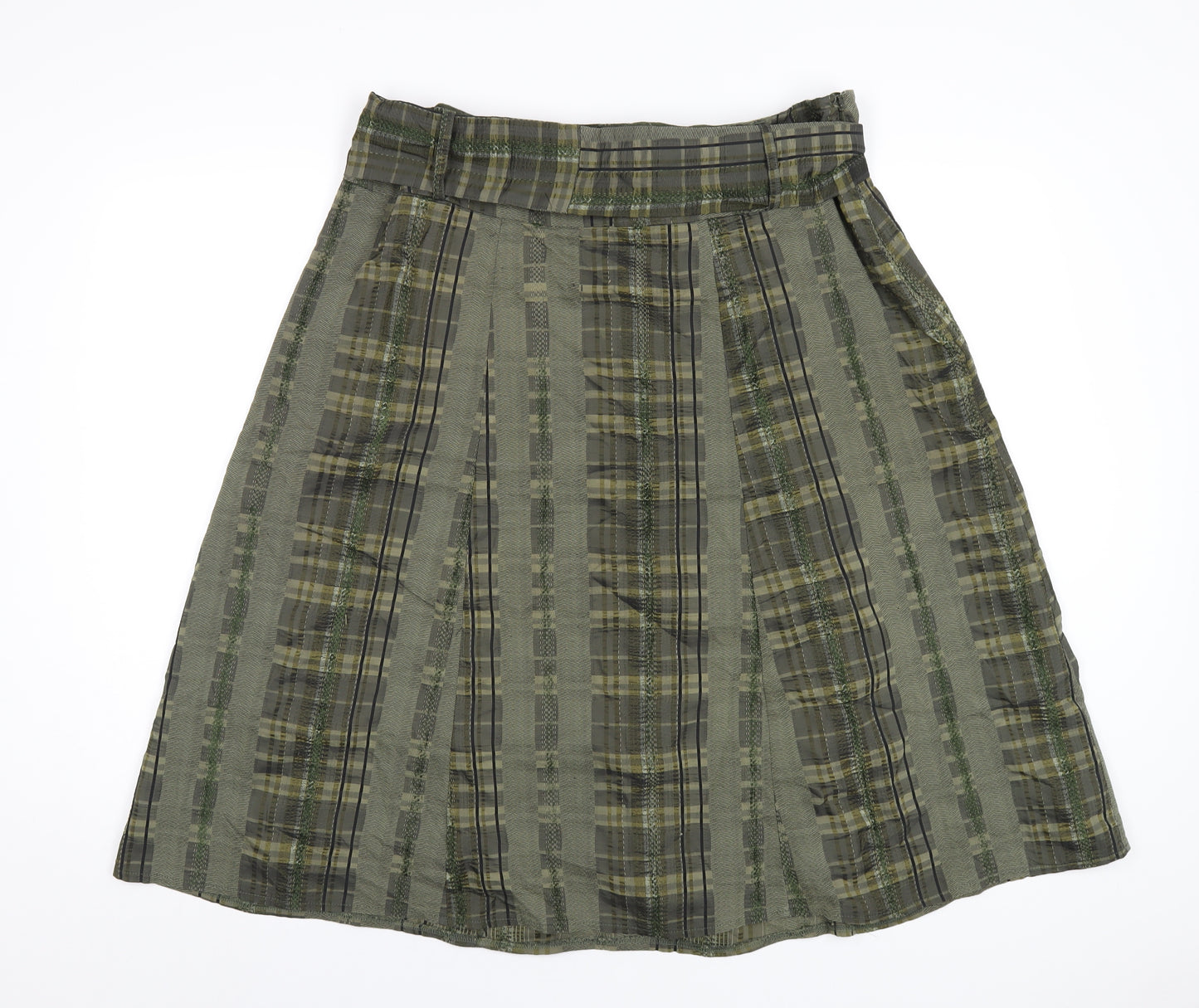 Per Una Womens Green Plaid Polyester A-Line Skirt Size 18 Zip