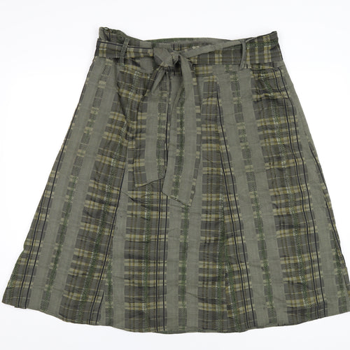 Per Una Womens Green Plaid Polyester A-Line Skirt Size 18 Zip