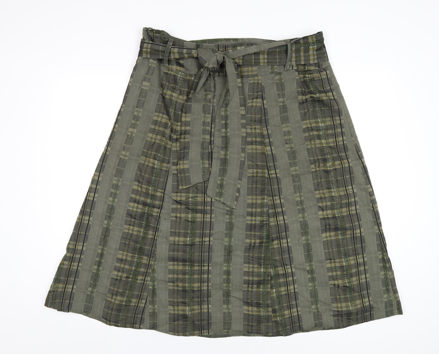 Per Una Womens Green Plaid Polyester A-Line Skirt Size 18 Zip