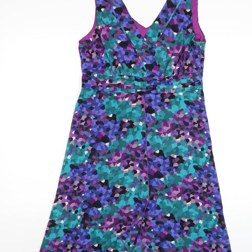 Debenhams Womens Multicoloured Geometric Polyester A-Line Size 14 V-Neck Zip