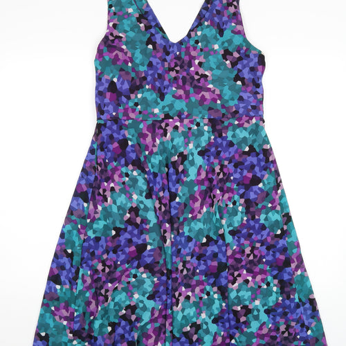 Debenhams Womens Multicoloured Geometric Polyester A-Line Size 14 V-Neck Zip