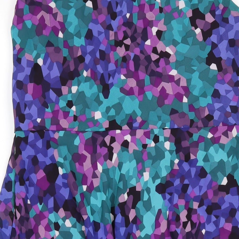 Debenhams Womens Multicoloured Geometric Polyester A-Line Size 14 V-Neck Zip